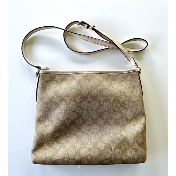 COACH  F58297 File Shoulder Crossbody Bag Khaki PVC  with Cream Leather trim - Picture 2 of 10